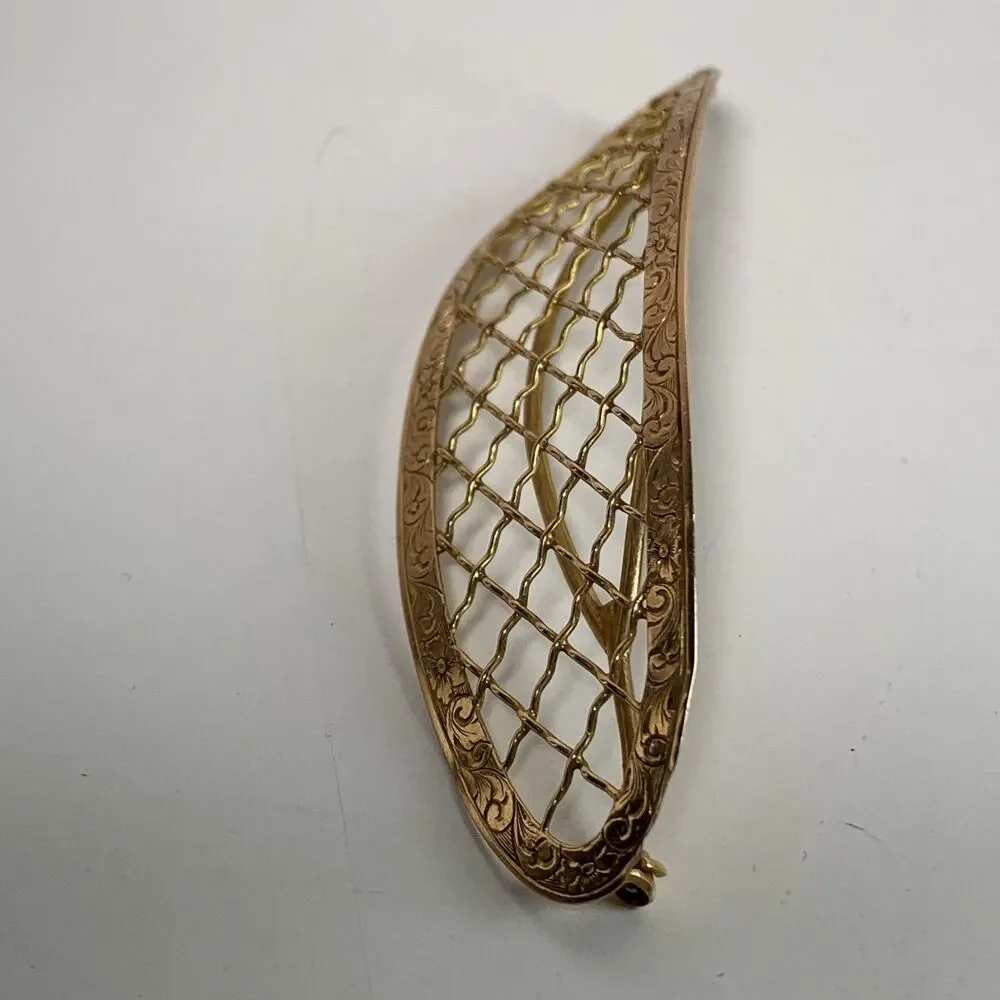 Antique 14k Gold Hair Barrette Victorian Edwardian 13 Grams Ornate Lattice 3.5”